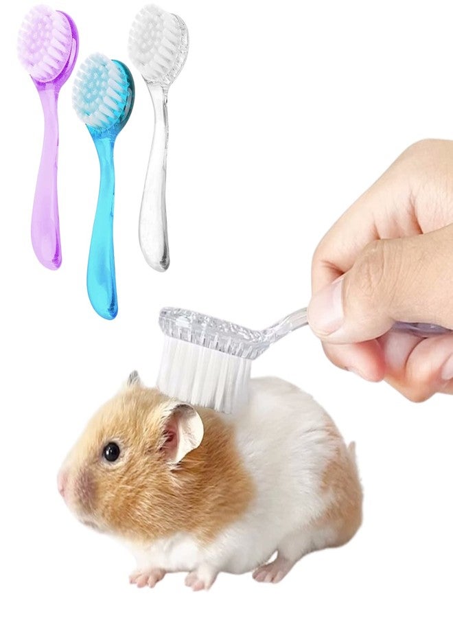 WCDJOMOP 3 Pack Small Animal Grooming Brush - Hair Brush with Lid Soft Cleansing Bristles for Hamster Guinea Pig Rabbit Chinchilla Ferret Massage Combs Cleaning Supplies (3 Pack, White+Purple+Blue) - Image 1